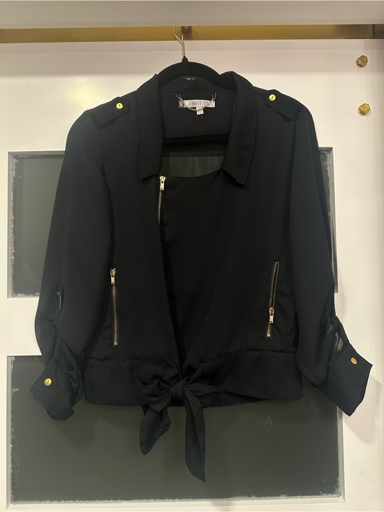 Jennifer Lopez Tops - Jennifer Lopez Black Tie-Front Blouse with Gold Hardware